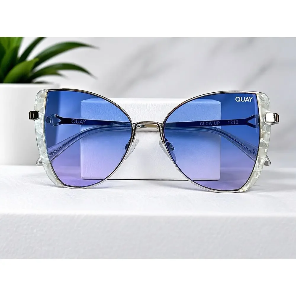 Quay Australia X Love Island Glow Up Sunglasses Blue Pink Gradient Cat Eye +case - Picture 5 of 14
